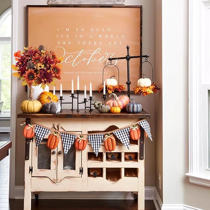 HUAESIN Artificial Fall Flowers Faux Sunflowers Bouquets Fake Peony Silk Dahlia Autumn Silk Floral Arrangements for Home Decor Indoor Living Room Kitchen Table Cemetery Grave Flowers