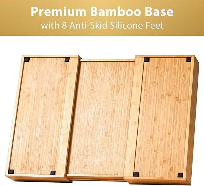 Umilife Extra Large Expandable Kitchen Siverware Utensils Drawer Organizer, 19" Deep for Big Drawer, Adjustable Bamboo Wood Drawer Divider with Curved Grooves, Cutlery Tray Flatware Holder