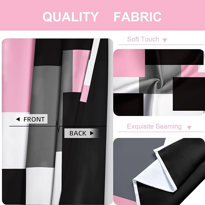 Pink 100% Blackout Curtains for Bedroom 72 inch Length 2 Panels Set Grey Modern Abstract Geometric Black Out Curtains Thermal Insulated Room Darkening Window Drapes for Living Room, 42Wx72L