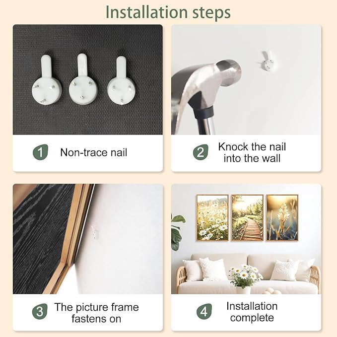 CHDITB Vintage Daisy Field Path Framed Canvas Wall Art Set, Nature Landscape Wall Decor, Nordic Wildflowers Wall Painting, Daisies Floral Art Prints For Living Room Bedroom Office-Size 16"x24"x3