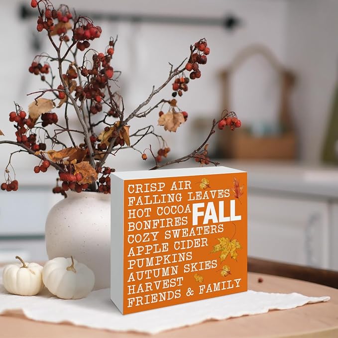 Autumn Decoration for Home Office, Fall Desk Shelf Decors, Autumn Thanksgiving Wooden Decor, Rustic Tabletop Decor, Rustic Wooden Box Sign, Fall List Wood Signs A13