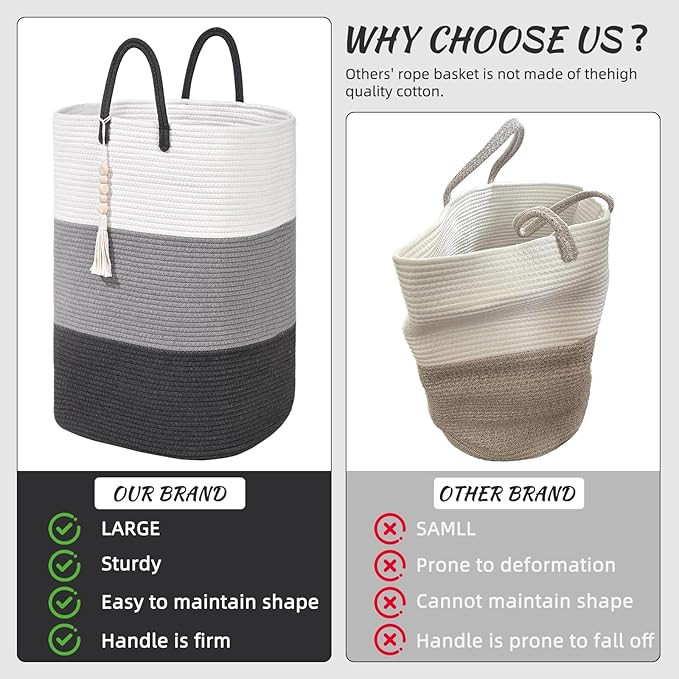 Woven Laundry Basket for Clothes,100 L Large Rectangle Laundry Hampers with Beads Tassel, Nursery Storage Basket for Toys, Tall Dirty Clothes Hamper for Bedroom Aesthetic, Laundry Room Organization