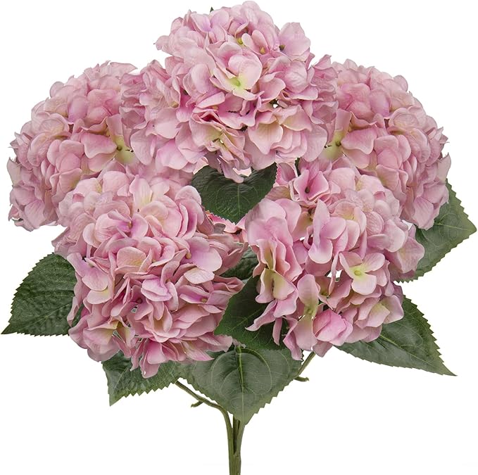 Pink Hydrangea Artificial Flowers Large Artificial Hydrangeas Silk Flowers for Home Decor Indoor Wedding Flowers Bouquets Faux Flowers Kitchen Centerpiece Table Decorations