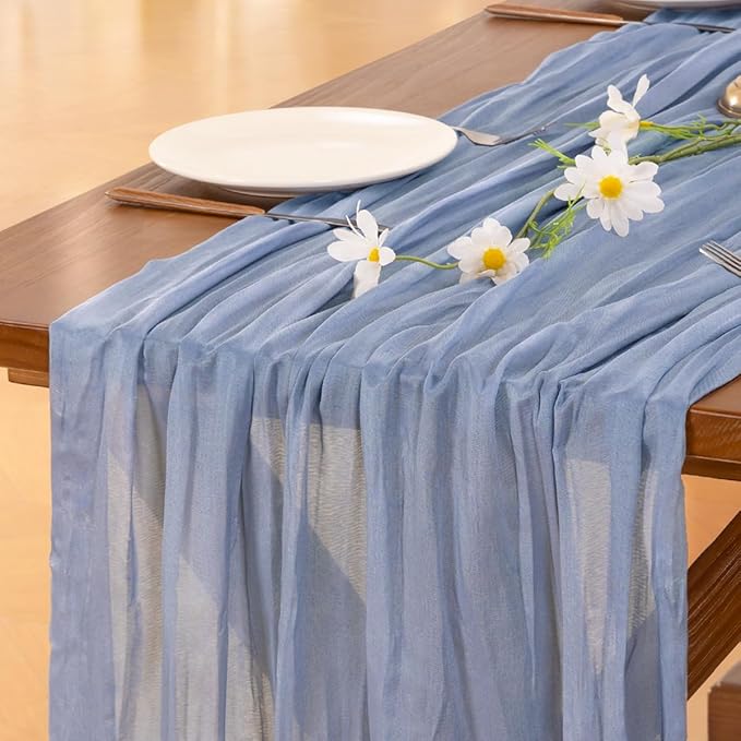 Socomi 15pcs Dusty Blue Fall Thanksgiving Cheesecloth Table Runner Boho Rustic Gauze 120 inch 10FT Cheese Cloth Runner for Wedding Party Baby Shower Birthday Home Decor Holiday Decorations