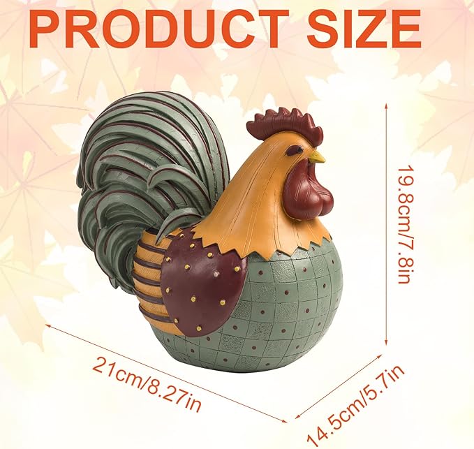 Chicken Statue, 8.3×7.8 Inch Resin Fall Harvest Rooster Figurine Table Top Centerpiece Decorations for Home Kitchen Counter, Thanksgiving Indoor Tabletop Mantel Desk Farmhouse Decor