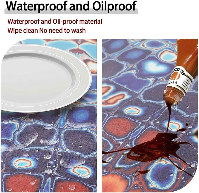 Fitted Round Tablecloth Small Bohemian Vinyl Patio Table Cloths for 45-54" Tables Travel Vacation Camper Accessories Living Room New HomeHouse Decorations Outdoor Road Trip Must Haves