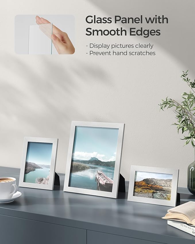 SONGMICS Picture Frames, Collage Picture Frames Set of 10, Two 8x10, Four 5x7, Four 4x6, Photo Frame for Wall Gallery Decor, Table Display, Glass, Cloud White URPF010W01V1