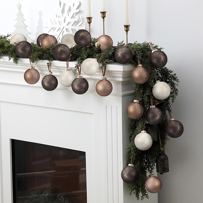 12 Pcs Neutral Textured Christmas Ball Ornaments 2.36'' Vintage Christmas Tree Decor Modern Rustic Brown Ornaments with Loop Shatterproof Hanging Ball for Xmas Farmhouse Decor (Dark Brown)