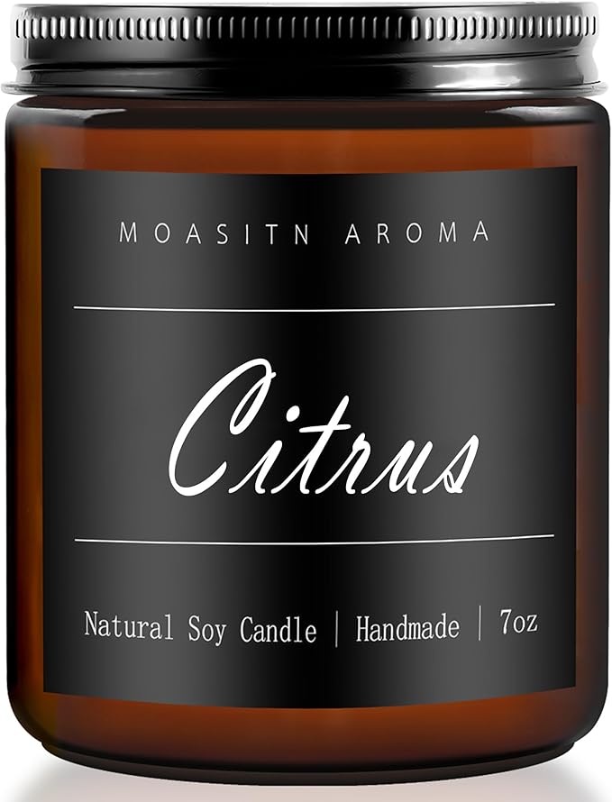 MOASITN Citrus Highly Scented Candles for Home| Natural Soy Aromatherapy Candle| Handmade Long Lasting Jar Candle| Candel Gift for Women,Men| as Birthday,Housewarming,Thank You,Relaxing Gifts| 7oz
