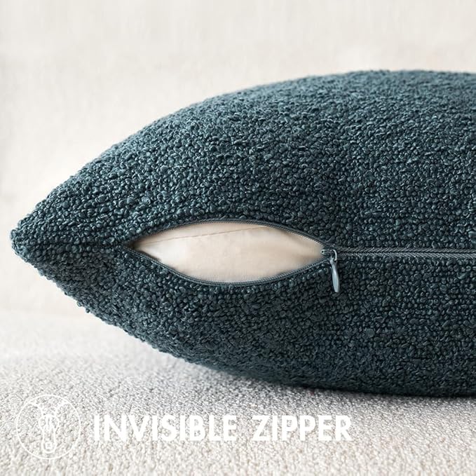 MIULEE 20x20 Inch Decorative Pillow Covers for Couch Bed Set of 2 Textured Boucle Neutral Throw Pillows Dark Blue Accent Solid Cushion Pillowcase Cozy Soft Sofa Livingroom Home Decor