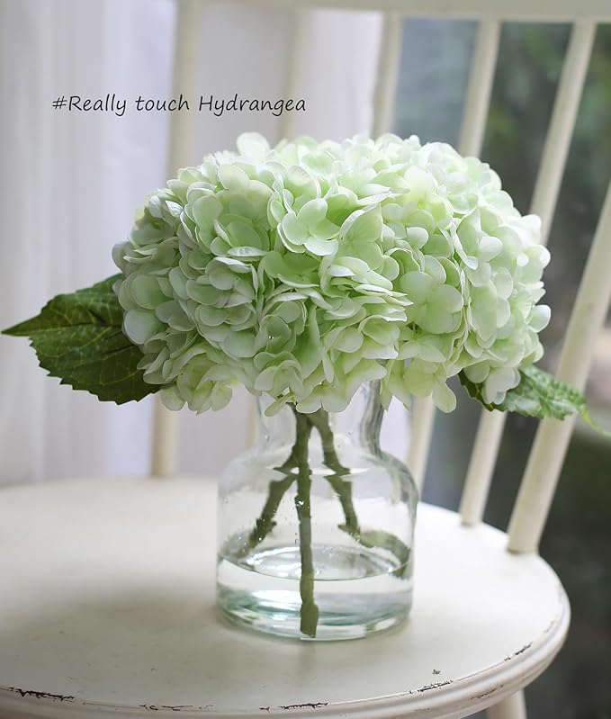 Real Touch Artificial Flowers Hydrangea in Vase for Home Decoration,Artificial Hydrangeas Centerpieces for Tables, Lifelike Fake Hydrangea in Vase for Bathroom, Office and Water Bar