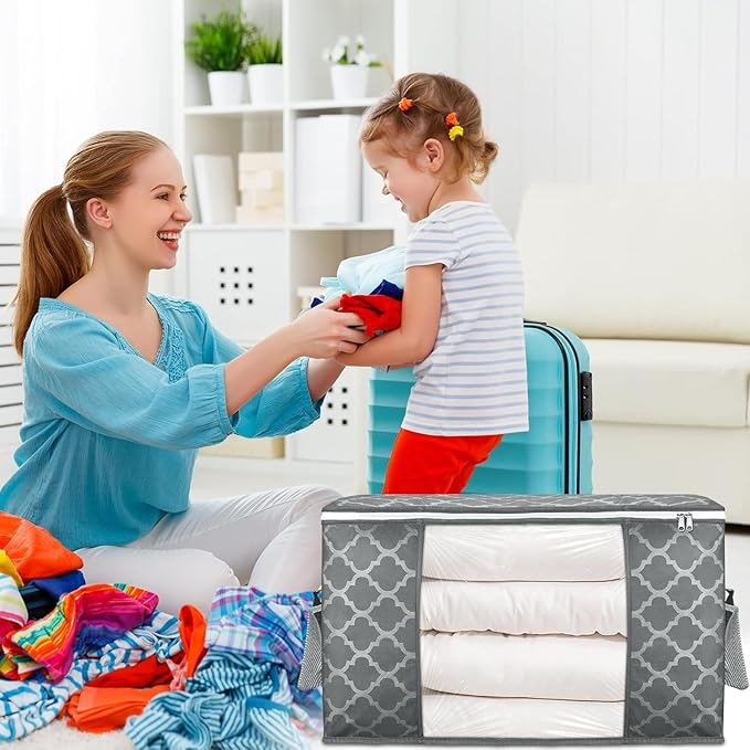 3 Pack Large Storage Bag Clothes Storage Organizer with Durable Handles for Closet Storage, Comforter, Blankets, Bedding and Toys 90 L