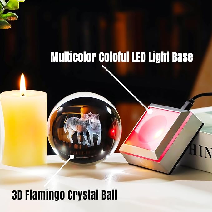 Ornalrist Wolf Gifts for Women, Men - 3D Crystal Ball Engrevd Couple Wolfs 3.15'' with LED Light Base - Wolf Lover Night Light Figurinefor Home Decor