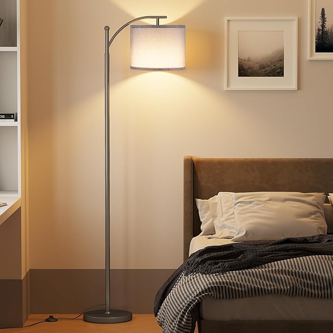 SUNMORY Arc Floor Lamp,Modern Floor Lamp with 9W 3 Color Temperatures Bulb,Metal Standing Lamps with Adjustable Hanging Lampshade,Tall Floor Lamps for Living Room,Bedroom,Office