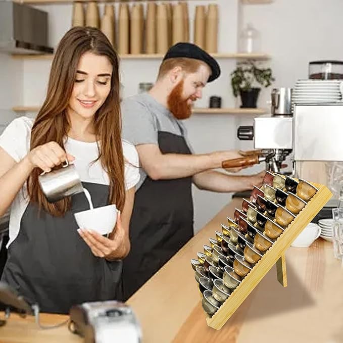 Bamboo Coffee Pod Storage Holder for Drawer Coffee Pods Organizer for Counter, Compatible with Capsules for Kitchen Coffee Station (Bamboo)