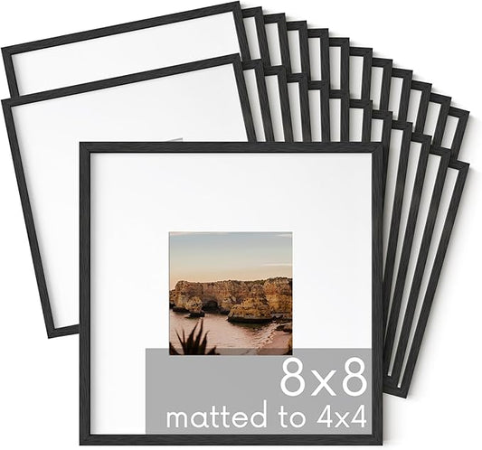 HAUS AND HUES Set of 25 8x8 Picture Frame - 8x8 Frame Square Picture Frames Black Frames for Gallery Wall, 8 x 8 Frame Wood Picture Frames with Mat, Square Frames 8 by 8 Frame (Black Frame)