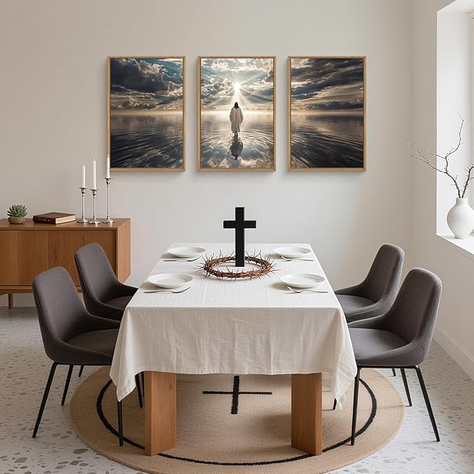 HPNIUB Jesus Canvas Wall Art Set, Jesus Walking On Water Framed Wall Decor Christian Religious Modern Serenity Prayer Art Prints Artwork for Living Room,Bedroom,Farmhouse,Prayer Room-16 x24 x3