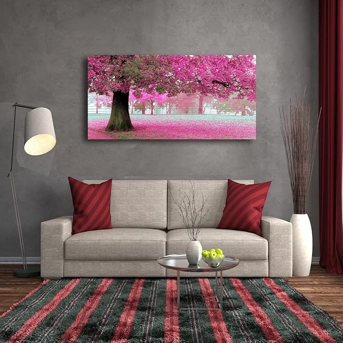 Tree of Life Wall Art Canvas Prints Natural Landscape Pictures Home Decor Pink and Green Paintings for Living Room Bathroom Bedroom Kitchen Decorations 20x40 Wooden Framed Artwork Easy Hanging