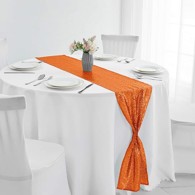 2 Packs 12 x 108 inches Orange Sequin Table Runner, Glitter Orange Table Runner for Wedding Birthday Bachelorette Holiday Party Supplies Decorations Bridal Shower Baby Shower