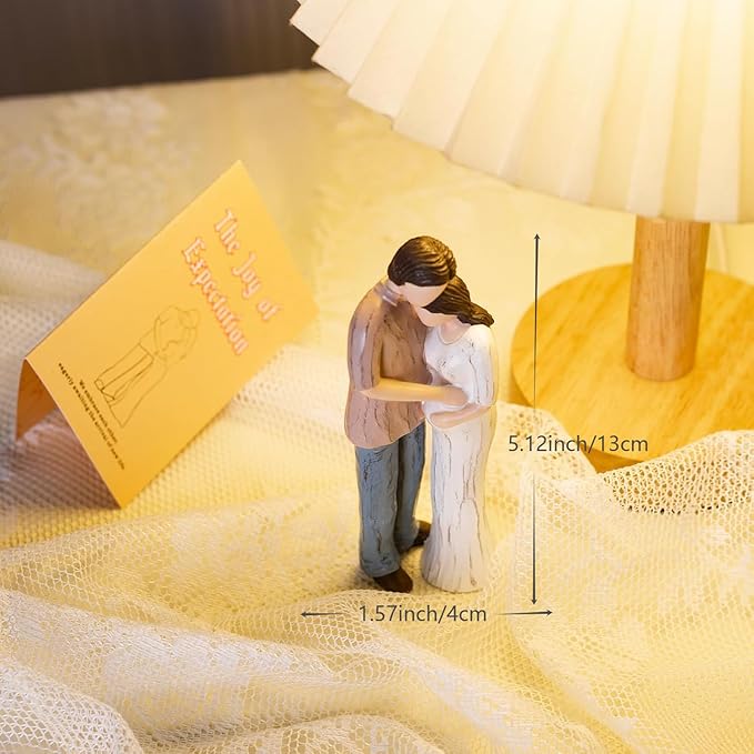 Expectant Dad Mom Gifts, Embracing New Beginnings, Hand-Painted Resin Sculpture of Husband and Pregnant Wife in an Embrace, for Expecting Parents and Family Celebrations