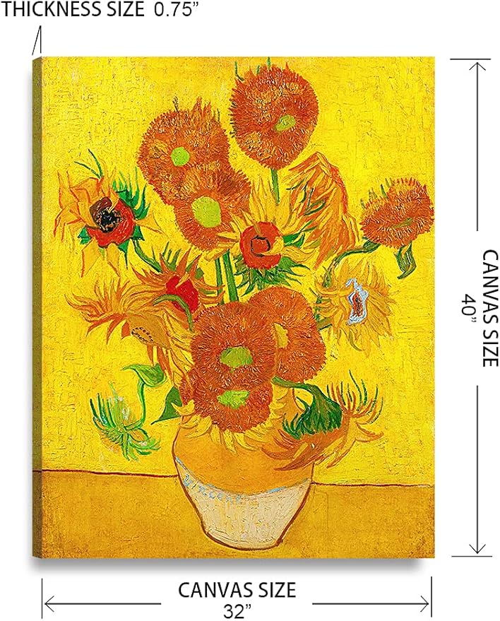 DECORARTS - Sunflowers. Vincent Van Gogh Art Reproduction. Giclee Print on Canvas. Wall Art for Home. 40x32