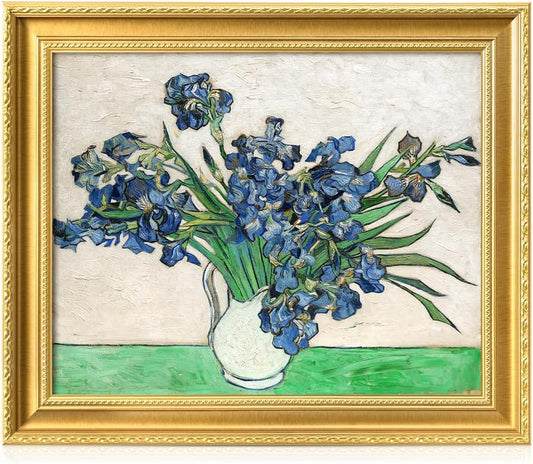 DECORARTS - Vase with Irises, 1889 by Vincent Van Gogh. Giclee Print on Acid-Free Canvas in Gold Solid Wood Frame. Picture Size: 20x16, Total Size: 24.75x20.75, Made in USA