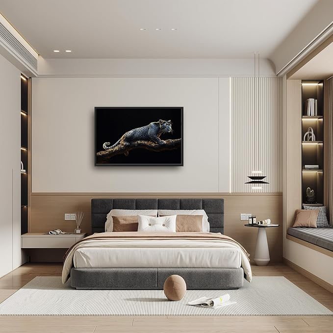 Flintis Large Black and White Leopard Framed Wall Art Leopard Pictures Wall Decor Abstract Animal Portrait Canvas Painting Print Artworks Framed for Living Room Bathroom Master Bedroom 36L X 24W