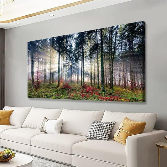 Nature Landscape Sunrise Tree Canvas Wall Art - 20x40 inches Wall Decoration for Living Room Forest Picture Artwork Painting Prints of Trees for Bedroom and Home Décor
