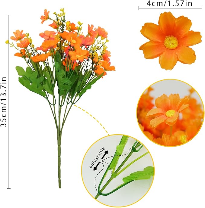 Uieke 6PCS Artificial Fake Fall Flowers for Outside, Daisy Mums Flowers UV Resistant No Fade for Indoor Home Office Hanging Planter Wedding DIY Garden Porch Thanksgiving Décor (Orange)