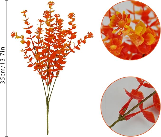 Agusbagli 10Pcs Artificial Fall Flowers Outdoor Autumn Fake Daisy Flowers UV Resistant Faux Plastic Greenery Shrub Plants for Wedding Home Garden Window Box Fireplace Thanksgiving Decor Orange