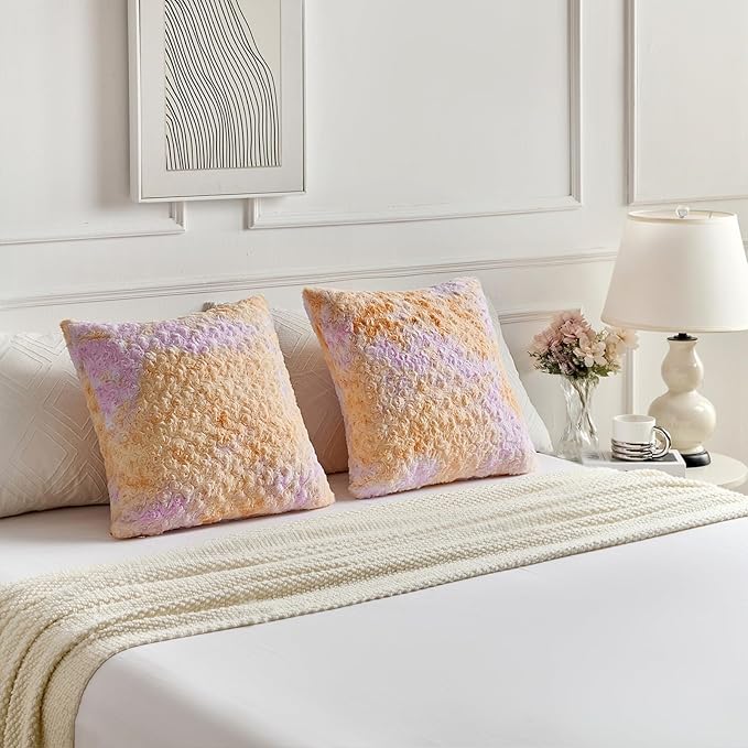 FUTEI Orange Decorative Throw Pillow Covers 12x20 Inch Set of 2,Soft Cozy Colorful Rose Swirl Texture Pillowcase,Modern Home Decor for Couch Sofa Bed Living Room