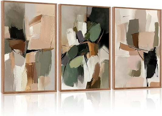 CHDITB Abstract Modern Framed Canvas Wall Art Set, Contemporary Artwork For Home Decor, Neutral Pastel Illustration Wall Painting, Nordic Minimal Zen Art Prints For Living Room Office-16 x24 x3