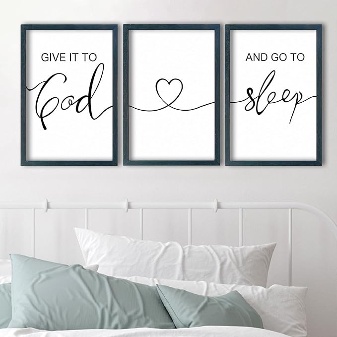 SRSZHIYUE Give It To God And Go to Sleep Set of 3 Wall Decor 16"x11" for Master Bedroom Above Bed Sign Guest Room Decoration (Black)