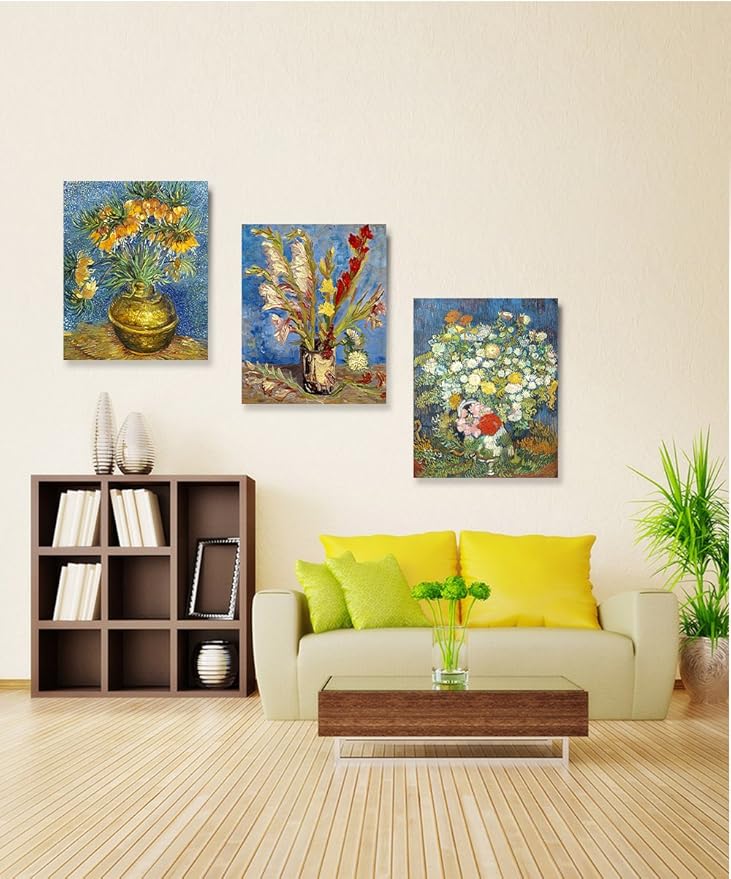 DECORARTS - Triptych (Van Gogh Flower Series), Vincent classic Art Reproduction. Giclee Canvas Prints Wall Art for Home Decor 24x30, 3pcs/set