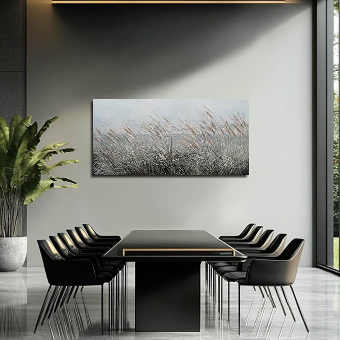 GAIDUOMAI Nature Wall Art Decor Vintage Reed Grass Painting Canvas Plant Pictures Sea Artwork for Bedroom Dining Room 24x48 Inch Living Room Poster