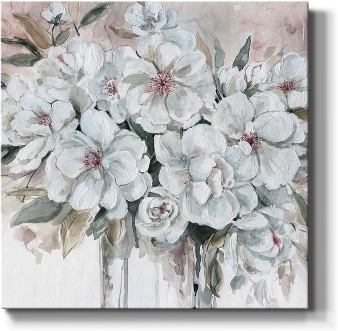 Wexford Home Square Premium Gallery Wrapped Canvas Flower Multicolor Wall Art Abstract Floral Romance Modern Pictures Print for Home Office, Ready to Hang, blushing bouquet, 16x16