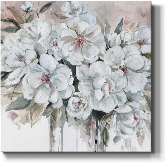 Wexford Home Square Premium Gallery Wrapped Canvas Flower Multicolor Wall Art Abstract Floral Romance Modern Pictures Print for Home Office, Ready to Hang, blushing bouquet, 16x16