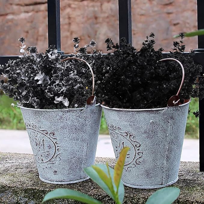 Black Artificial Flowers, Fake Outdoor UV Resistant Plants Faux Plastic Greenery Shrubs Indoor Outside Hanging Planter Home Kitchen Office Wedding, Garden Decor (Black)