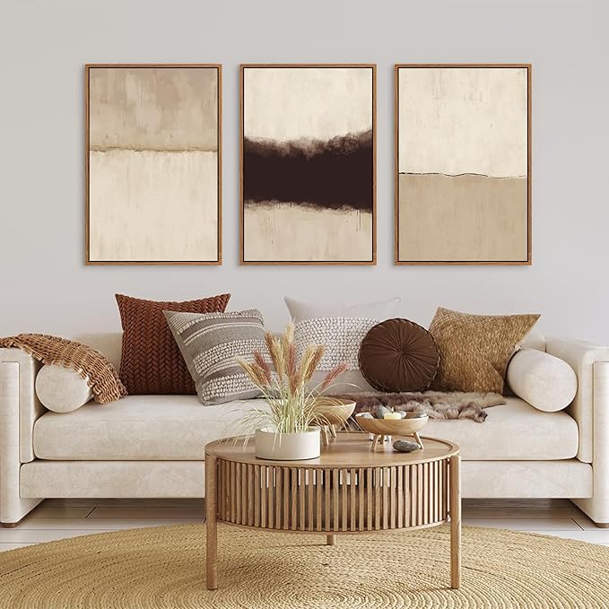 CHDITB Large Abstract Framed Canvas Wall Art Set, Modern Neutral Wall Decor, Minimalist Textured Wall Painting, Beige Blown Art Print for Living Room, Bedroom, Dining Room, Office, Bathroom -16"x24"x3