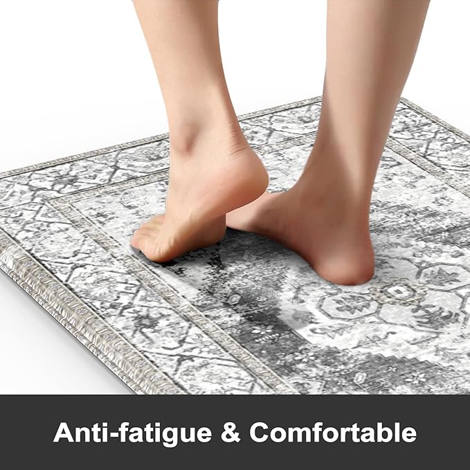 KIMODE Kitchen Rugs and Mats 2PCS Cushioned Anti Fatigue Kitchen Mat Non-Skid Waterproof Kitchen Runner Rug for Kitchen Decor,Floors,Office,Laundry,Grey