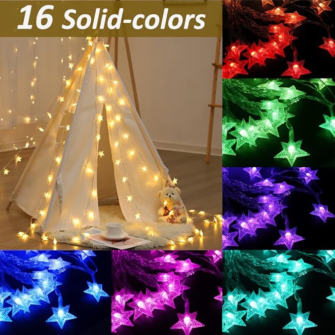 Solhice 40ft Color Changing Star String Lights for Bedroom 120 LEDs, Indoor Fairy Lights USB Powered with Remote, Hanging Bunk Bed Lights for Kids Room, Starry Lights for Dorm Decor