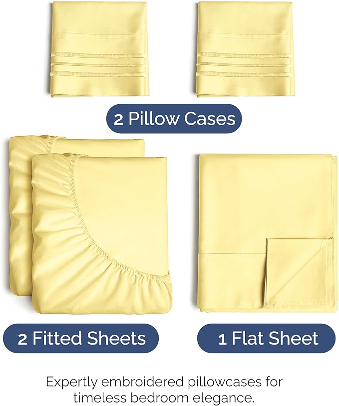 Split King Size 5 Piece Sheet Set - Comfy Breathable & Cooling Bed Sheets Set - Hotel Luxury Bedding for Women, Men, Kids, Teens, Boys & Girls - Deep Pockets, Soft, Wrinkle Free - Oeko-Tex - Yellow