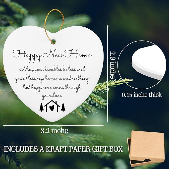 House Warming Gifts New Home 2025 - Happy New Home Ornament - Housewarming Gifts for New House, Newlywed, Married, Couple, Mr, Mrs, Him, Her - Heart Hanging Plaque