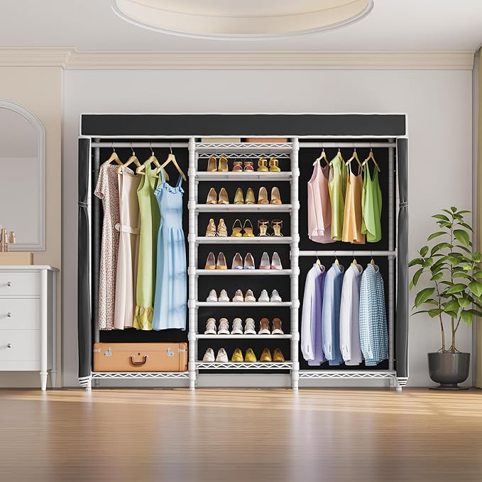 VIPEK S3C Heavy Duty Portable Closet, Adjustable Shoe Rack Wire Shelf, Large Wardrobe Organizer for Bedroom Storage, Freestanding Clothes Rack, Custom White Rack with Black Cover