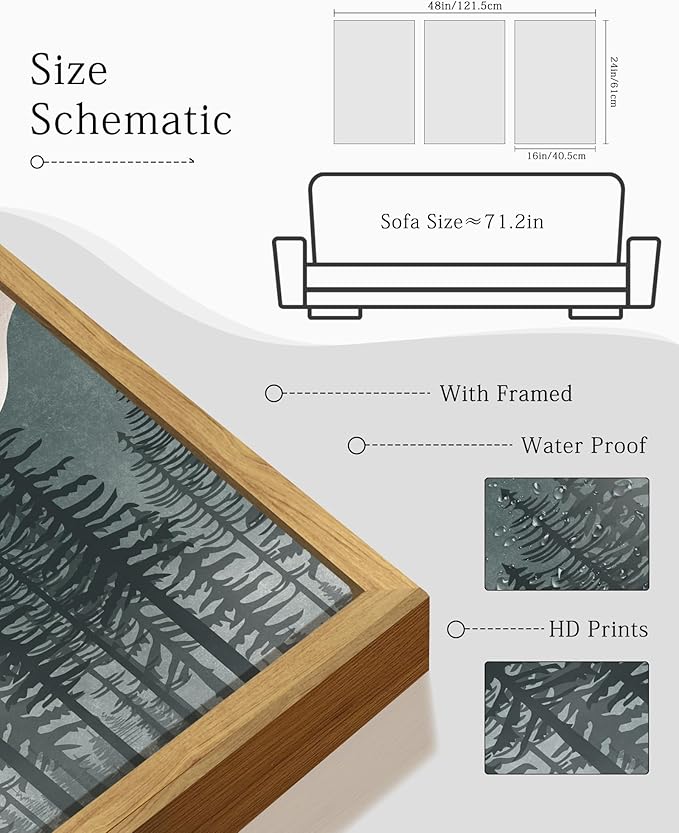 KUVIOKE Mountain Landscape Framed Wall Art Boho Nature Forest Paints Rustic Farmhouse Decor for Bedroom Dining Room Living Room 16x24in (Natural Framed)