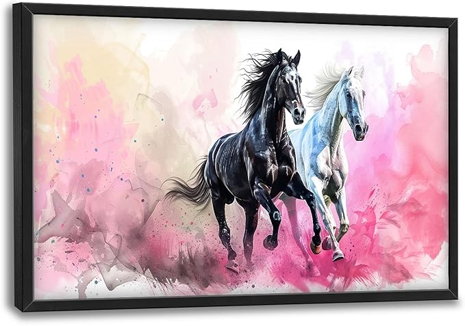 Flintis Large Horse Wall Art Black and White Horses Pictures Wall Decor Abstract Animal Canvas Painting Print Artworks Decorations Framed for Living Room Bathroom Master Bedroom Office 36L x 24W