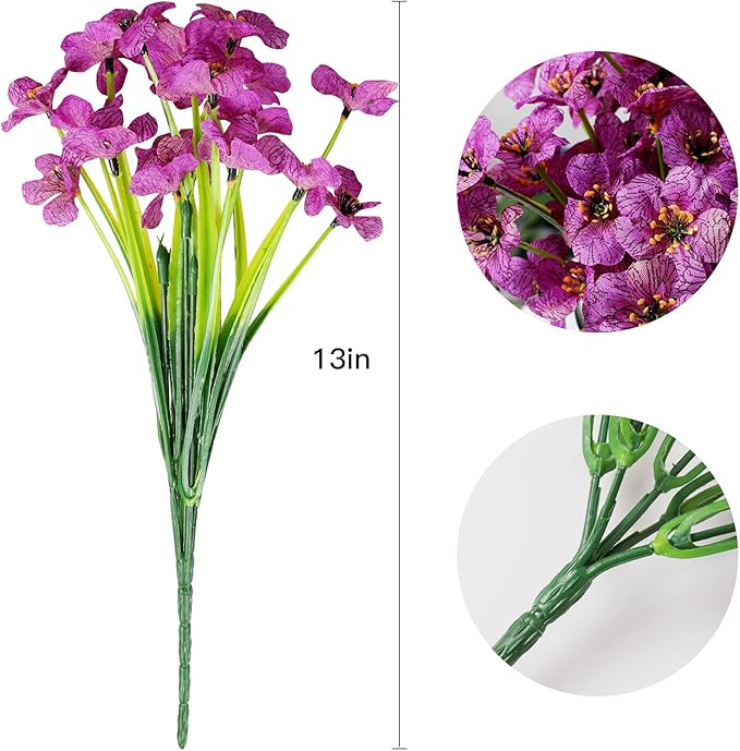 AmyHomie 20 Bundles Artificial Flowers for Outdoor Outside Spring Summer Decoration UV Resistant Faux Flowers No Fade Fake Plastic Plants Garden Porch Window Box Decorating (Purple)