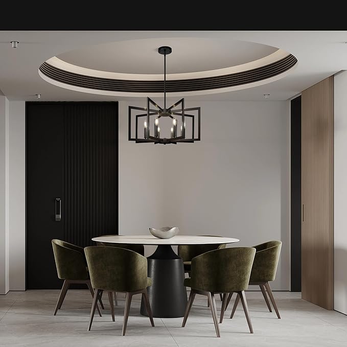 8-Light Large Black Chandelier,Dining Room Light Fixture Geometric Metal Modern Chandelier,Hanging Industrial Metal Chandelier for Kitchen Island Entryway Stairway Foyer Hallway.