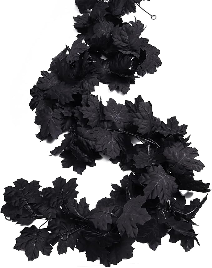 RECUTMS Fall Maple Leaf Garland Hanging Black Fall Leaves Vine Artificial Autumn Garland Halloween Thanksgiving Decor for Home (Black)