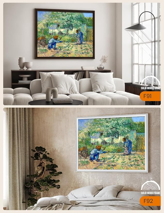 DECORARTS - First Steps, after Millet by Vincent Van Gogh Art Reproduction. Oversize Solid Wooden Frame Matching with Giclee Prints Canvas Wall Art. Total framed size: 43x35
